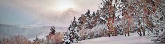 Mountain Snowy Scene Table Runner Fabric Panel - MAK-017C