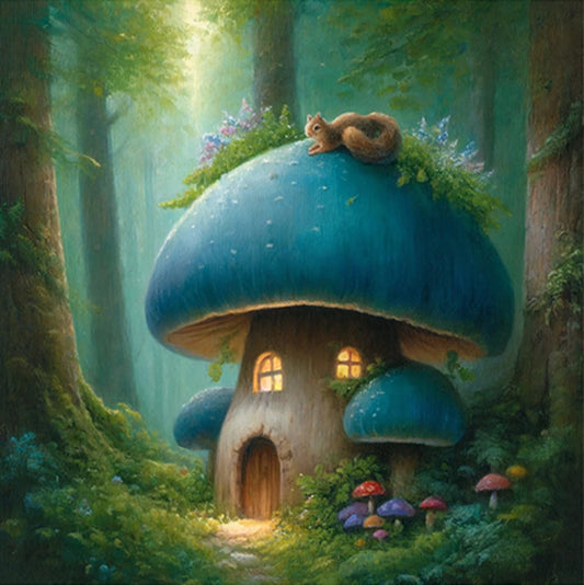 Mystical Mushroom House Fabric Panel - ANI-013C
