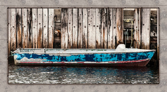 Old Blue Boat Fabric Panel - BOA-009C