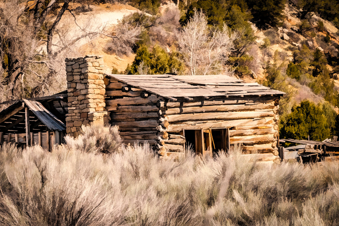 Old West Cabin Fabric Panel - FAR-016C