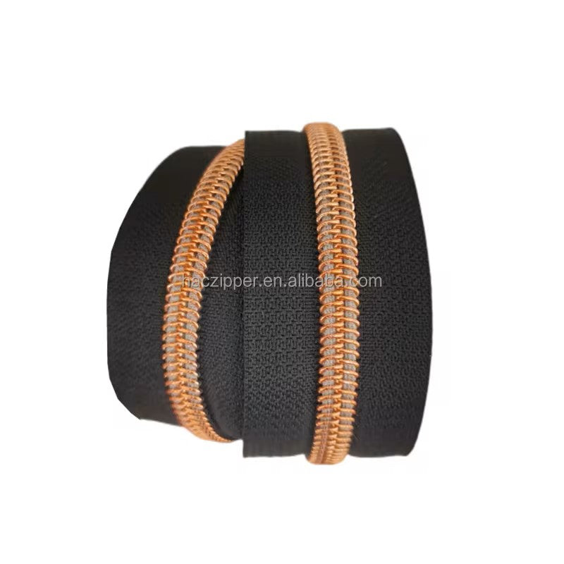 Z-119O - Black Tape/Metalic Orange Teeth Size 5 - 3 yards / 2.75 meters (180 inches / 275 cm)