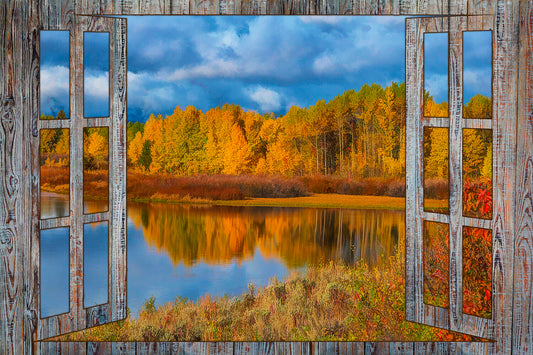 Framed Grand Teton Oxbow Bend Fall Colors Fabric Panel - NPGT-005C