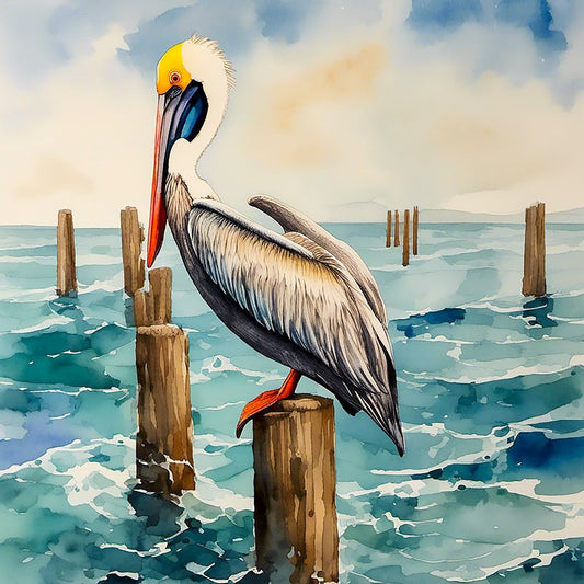 Painterly Pelican Fabric Panel - BLB-026C