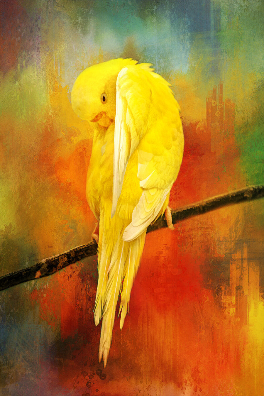 Yellow Parakeet Fabric Panel - BPT-008C