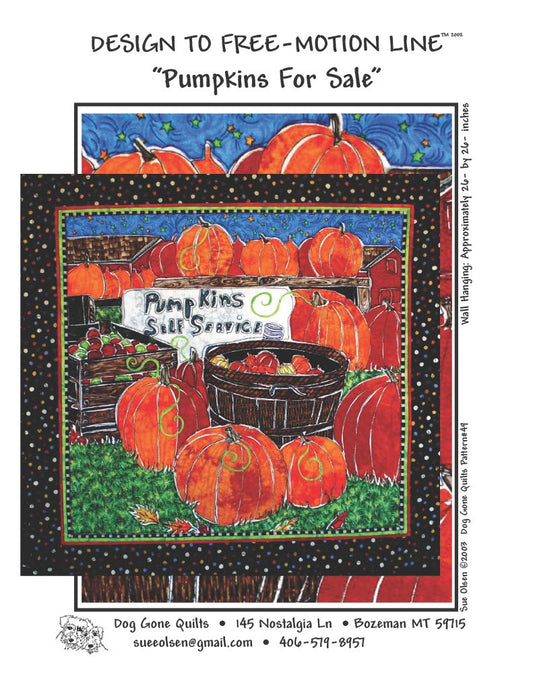 Pumpkins for Sale Quilt Pattern, Approximately Size 26” x 26”, Design to Free-Motion Line from Dog Gone Quilts
