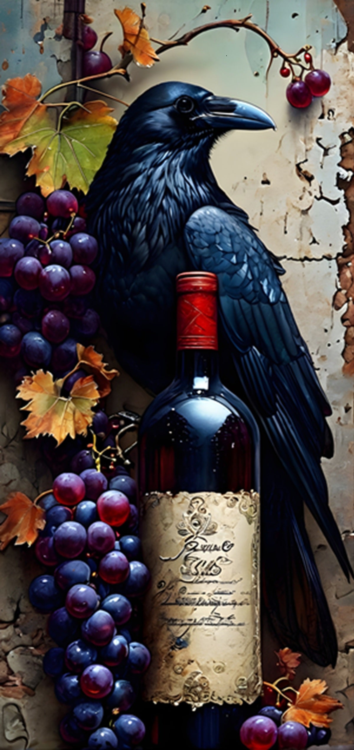 The Raven with Wine Fabric Panel - BOS-010