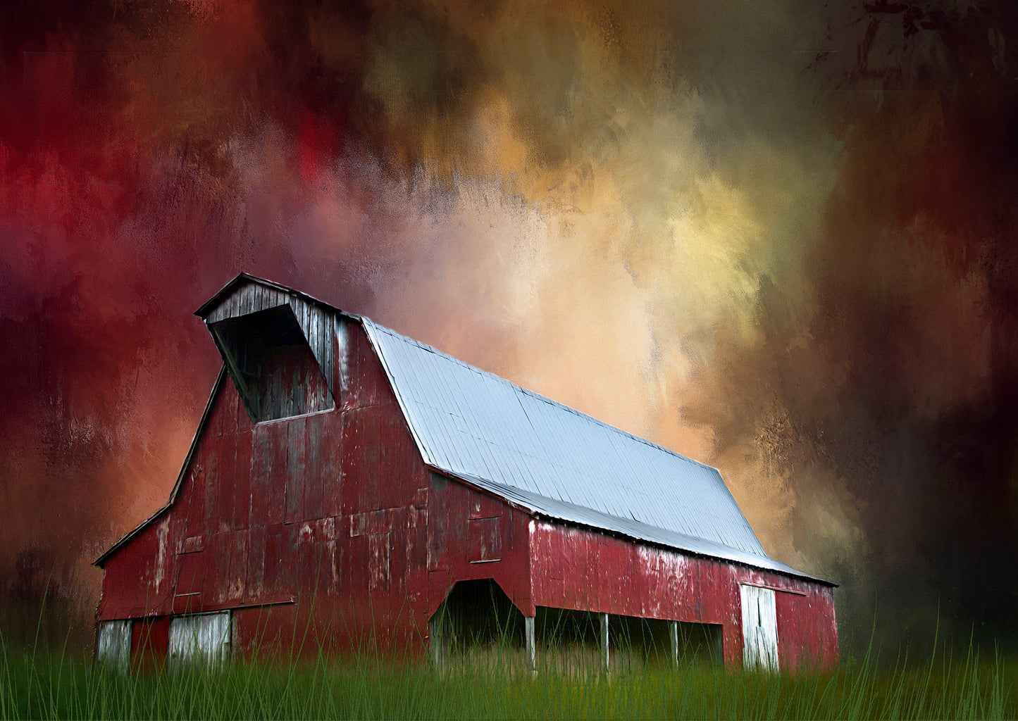Old Red Barn Fabric Panel - FAR-007C