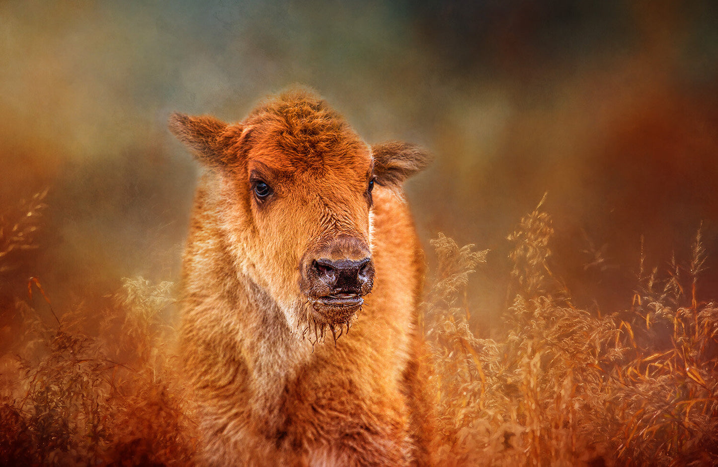 Red Dog Bison Calf Fabric Panel - ANW-029C