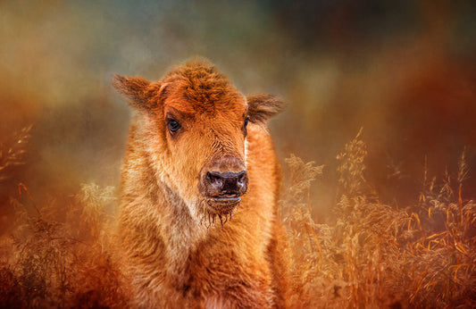 Red Dog Bison Calf Fabric Panel - ANW-029C