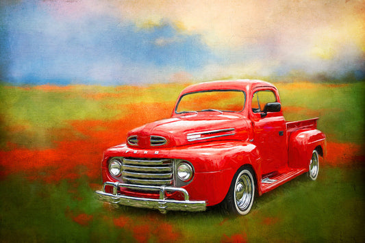 Red on Red Truck Fabric Panel - TVT-002C