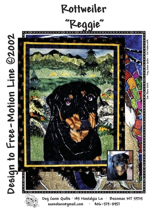 Rottweiler Quilt Pattern, Approximately Size 20” x 25”, Design to Free-Motion Line from Dog Gone Quilts