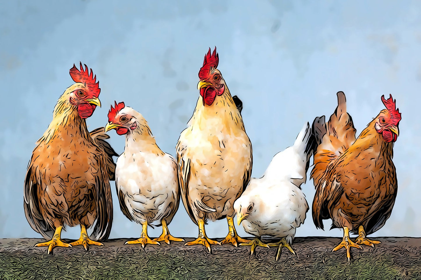 Row of Chickens Fabric Panel - BCR-007C