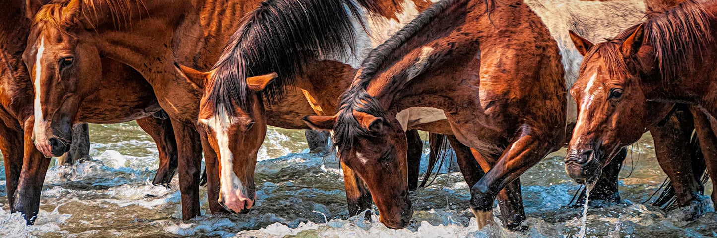 Row of Horses in Water Fabric Panel - AHS-012C