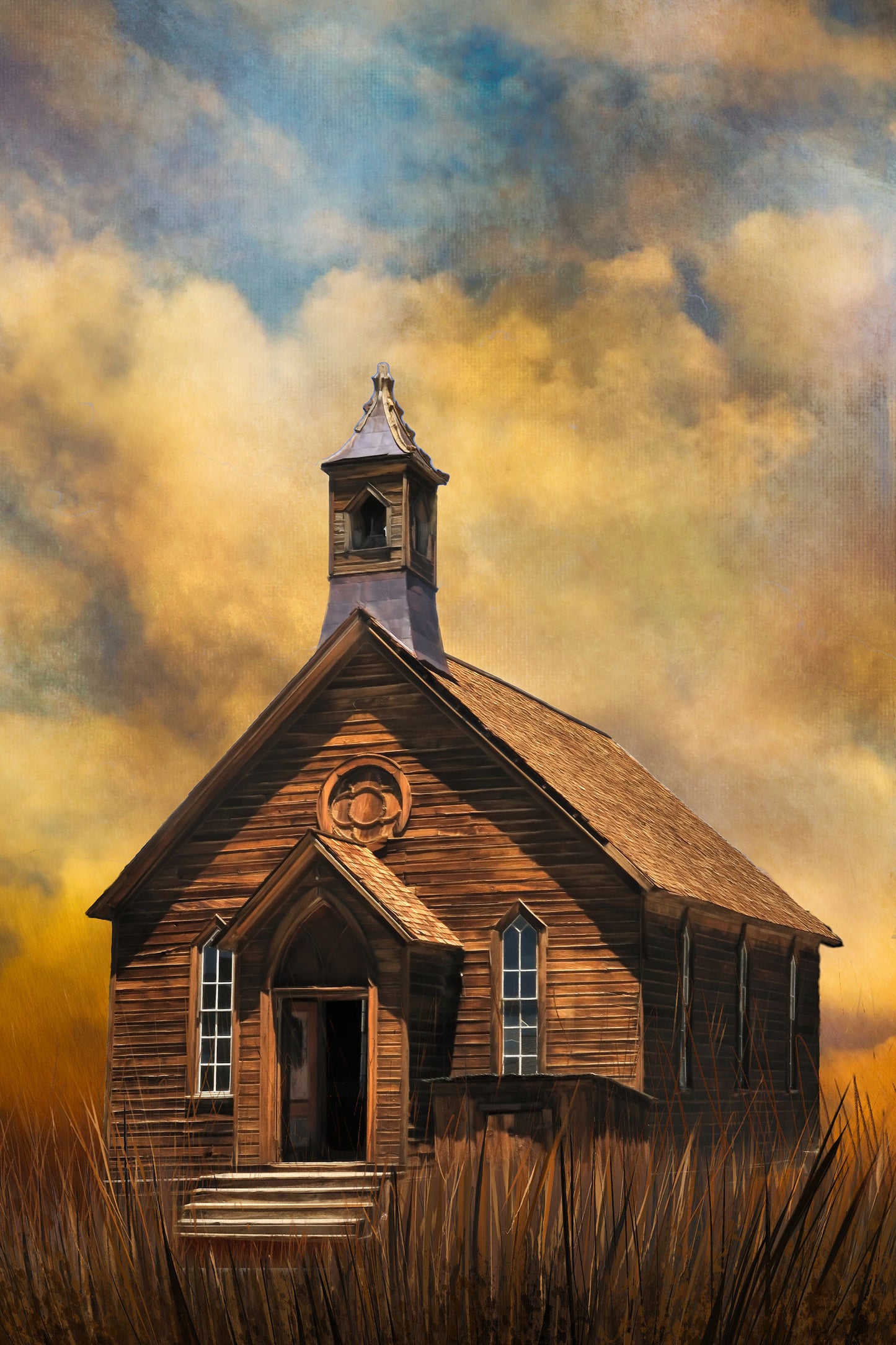 Ghost Town Church Fabric Panel - SCA-006C