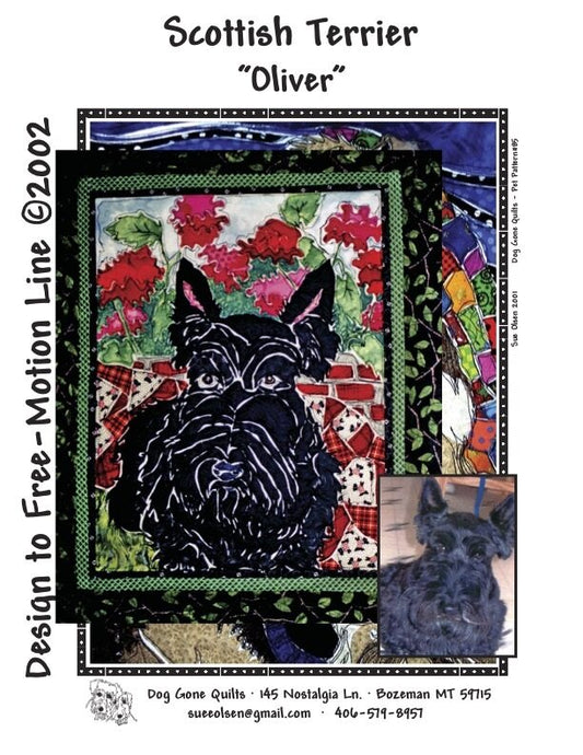 Scottish Terrier Quilt Pattern, Approximately Size 20” x 25”, Design to Free-Motion Line from Dog Gone Quilts