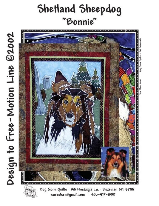 Shetland Sheepdog Quilt Pattern, Approximately Size 20” x 25”, Design to Free-Motion Line from Dog Gone Quilts
