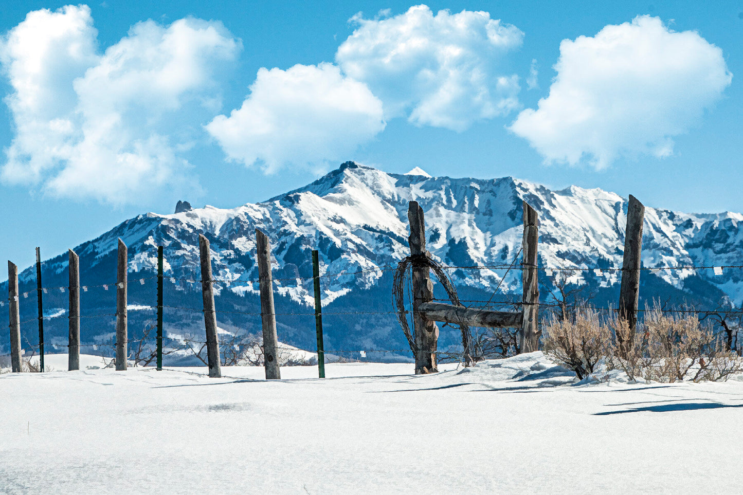 Snowy Fence and Mountain Fabric Panel - SCO-015C
