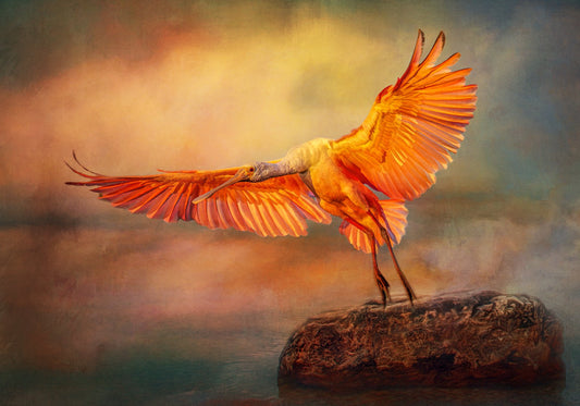 Roseate Spoonbill Takeoff Fabric Panel - BSB-008C