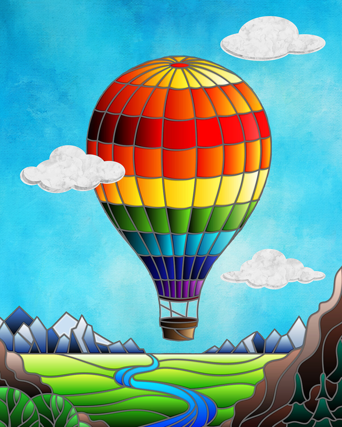 Stained Glass Hot Air Balloon Fabric Panel AFT-012C – Focus on