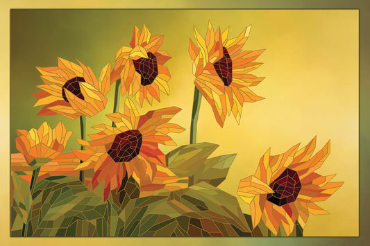 Stained Glass Sunflowers Fabric Panel - FLR-026C