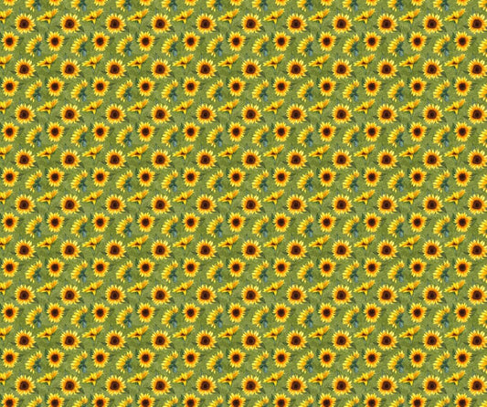 Sunflower Fabric with Green Background - FOFY-026 - Focus on Fabric Yardage