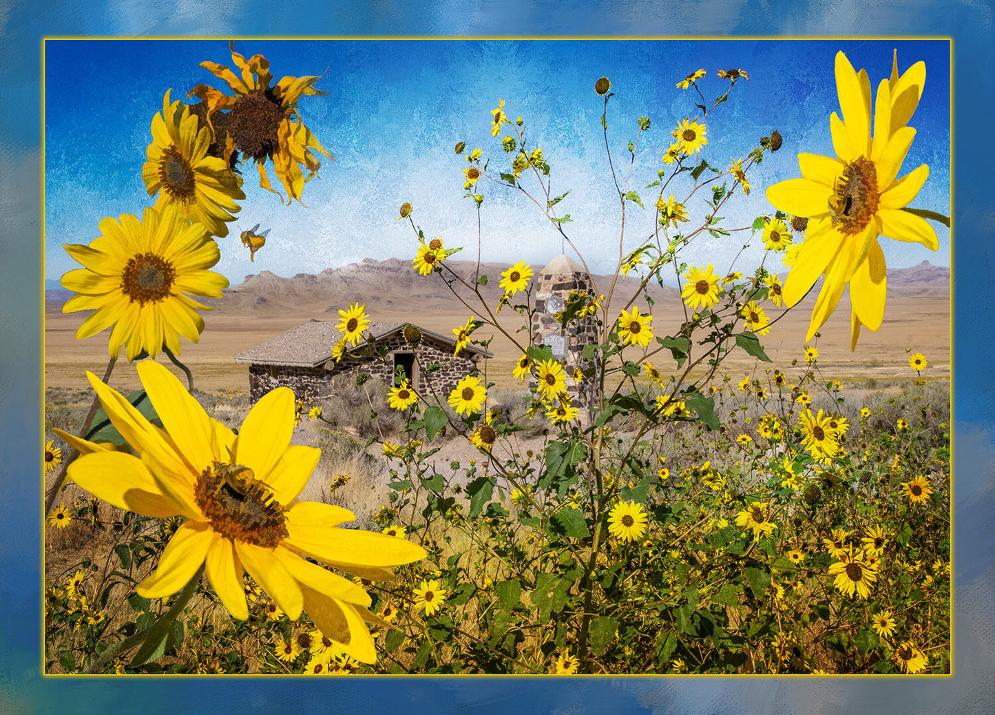 Sunflowers Against Blue Sky Fabric Panel - FLR-031C