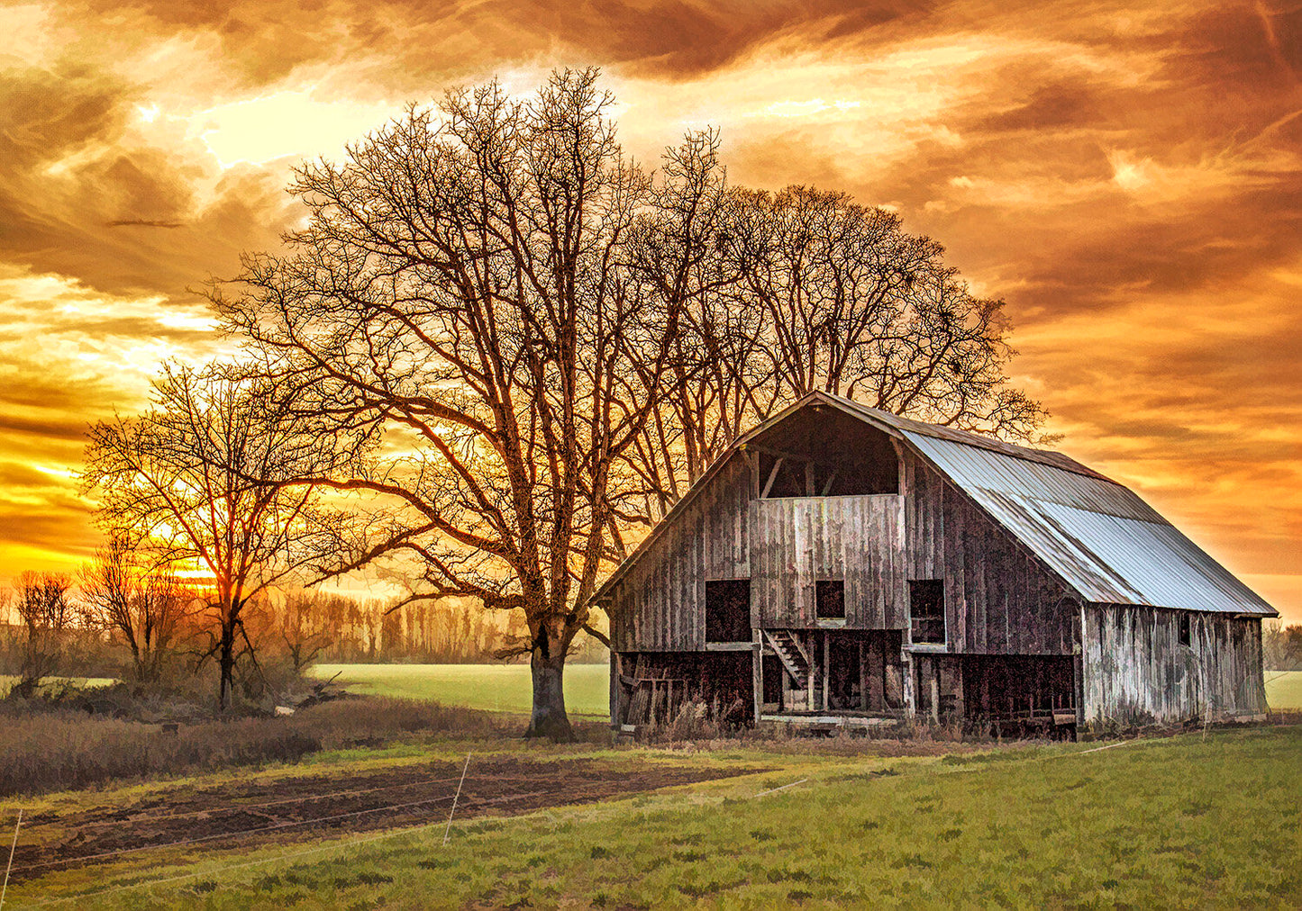Sunset Barn Fabric Panel - FAR-010C