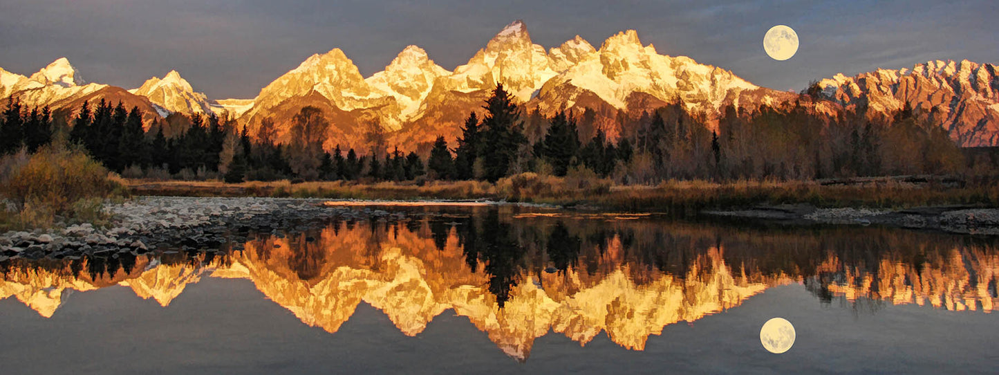 Moon Over the Tetons Panorama Fabric Panel - NPGT-012C