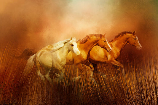 Three Running Horses Fabric Panel - AHS-036C