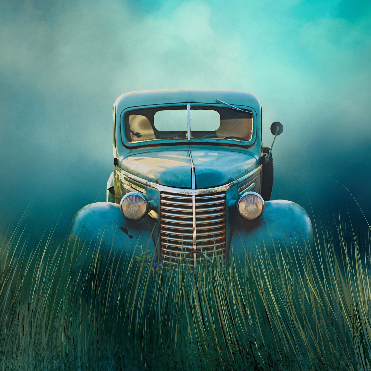 Classic Turquoise Truck Fabric Panel - TVT-001C