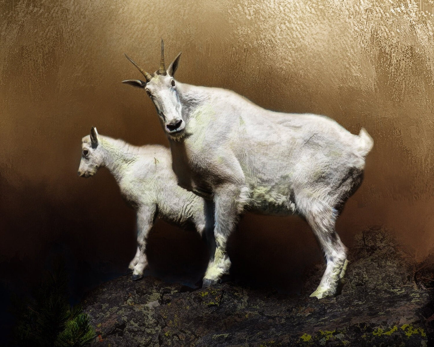 Mom and Baby Mountain Goat Fabric Panel - ANW-035C