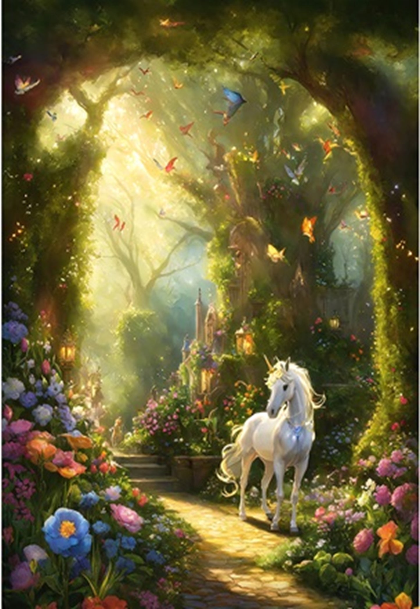 Unicorn in the Forest Fabric Panel - ANI-012C