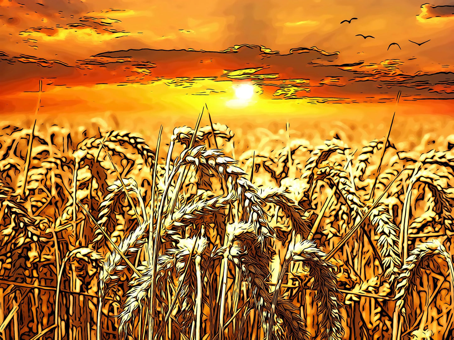 Wheat Harvest Sunset Fabric Panel - FAR-006C