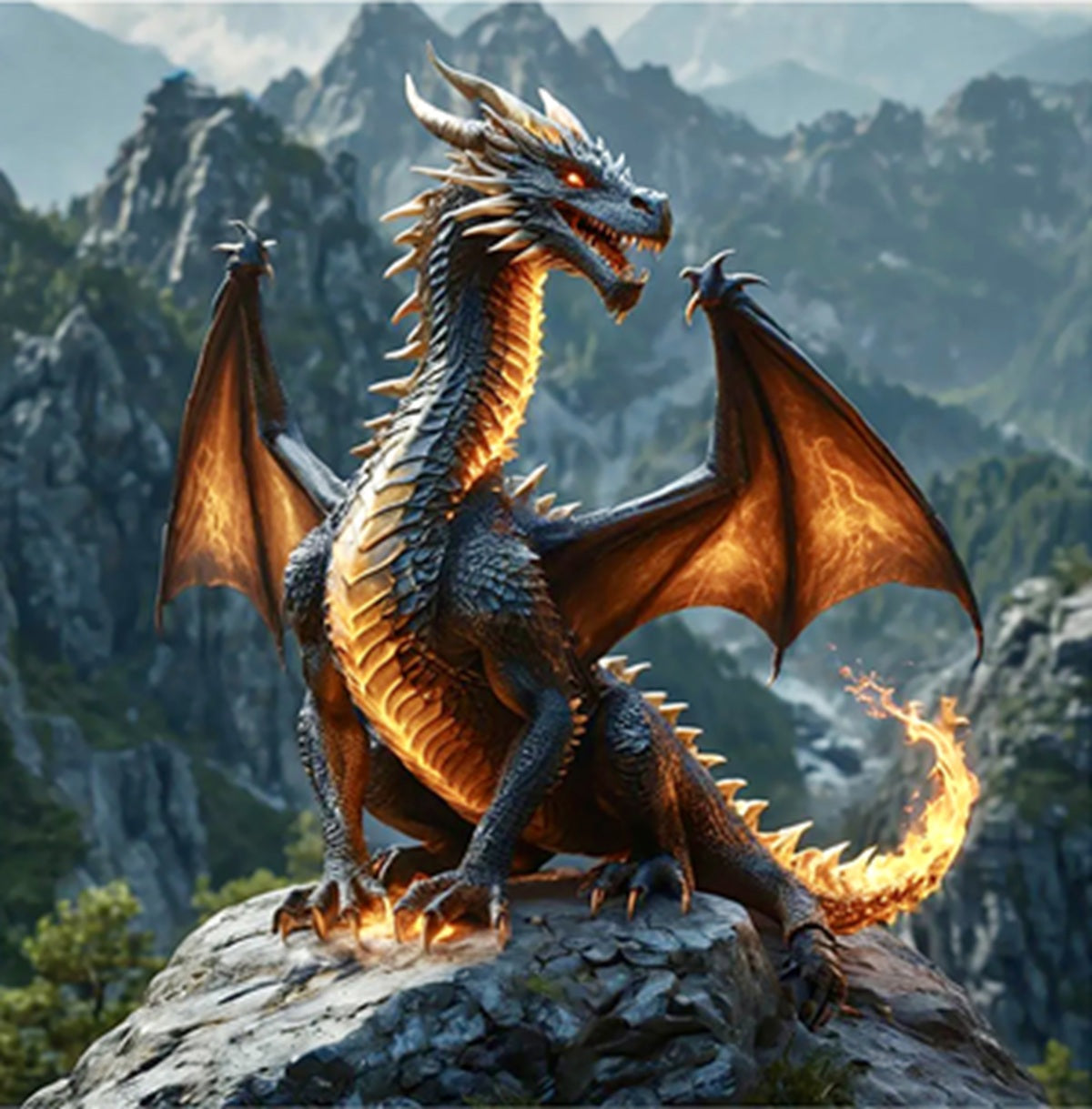 Animated Dragon on Fire Quilt Panel - ANI-027