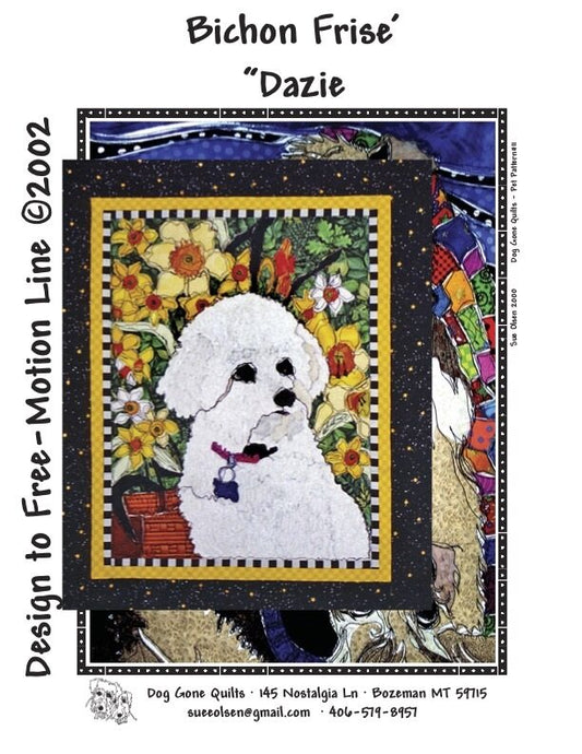 Bichone Frise "Dazie" Quilt Pattern, Approximately Size 20” x 25”, Design to Free-Motion Line from Dog Gone Quilts