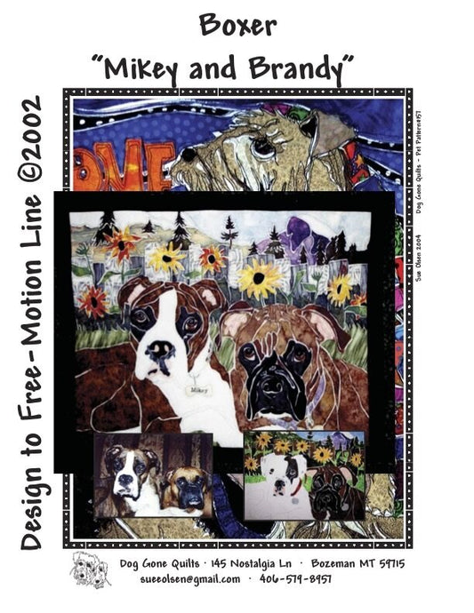 Boxer "Mikey and Brandy" Quilt Pattern, Approximately Size 28” x 23”, Design to Free-Motion Line from Dog Gone Quilts