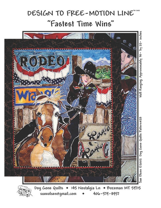 Fastest Time Wins Quilt Pattern, Approximately Size 30” x 25”, Design to Free-Motion Line from Dog Gone Quilts