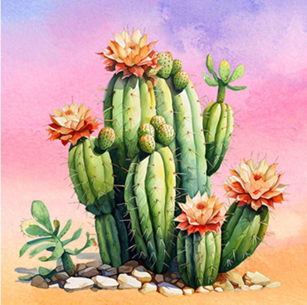 Fun Size Watercolor Desert Cactus Fabric Panel - FUN-099