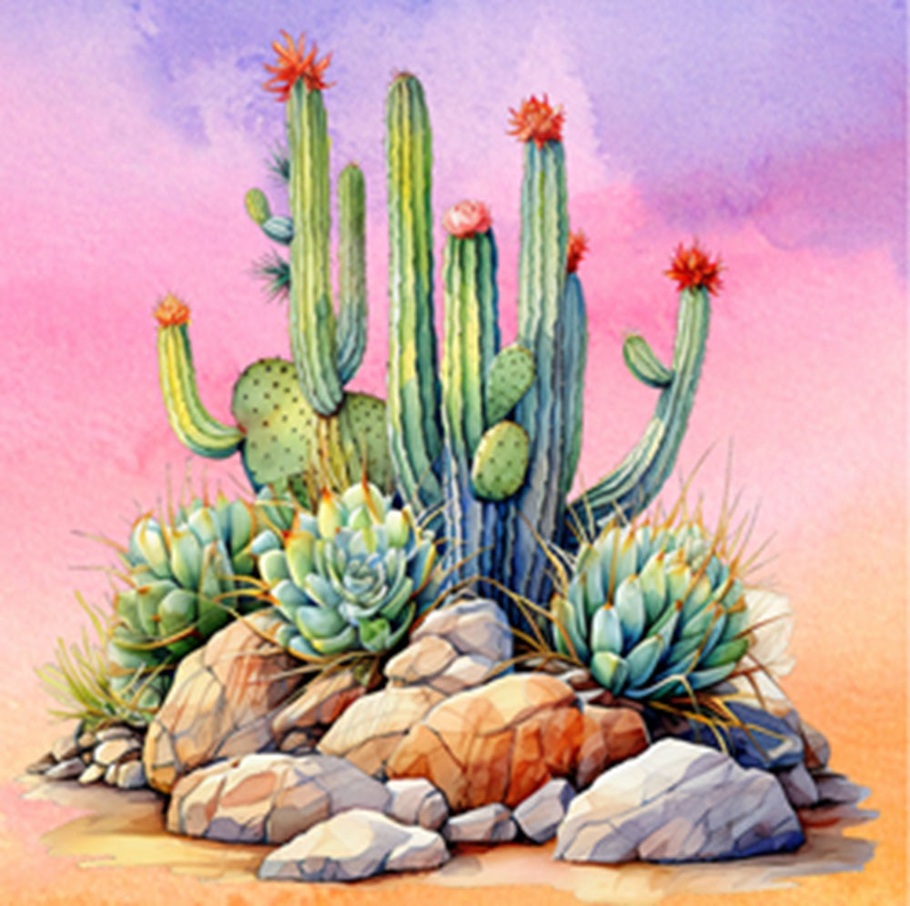 Fun Size Watercolor Desert Cactus II Fabric Panel - FUN-102