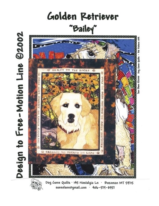 Golden Retriever "Bailey" Quilt Pattern, Approximately Size 20” x 25”, Design to Free-Motion Line from Dog Gone Quilts