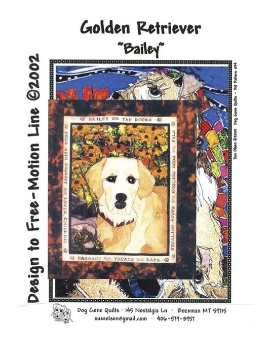 Golden Retriever "Bailey" Quilt Pattern, Approximately Size 20” x 25”, Design to Free-Motion Line from Dog Gone Quilts