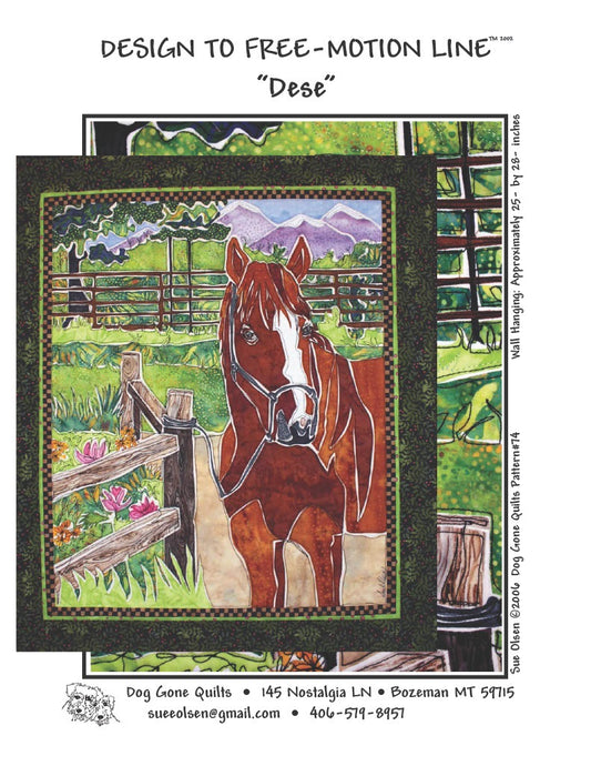 Dese Horse Quilt Pattern, Approximately Size 25” x 28”, Design to Free-Motion Line from Dog Gone Quilts