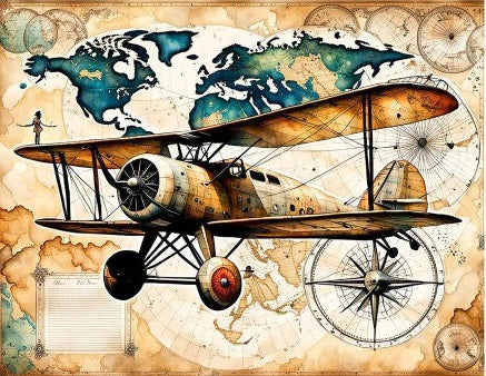 Bi-Plane Around the World Fabric Panel - AFT-014C
