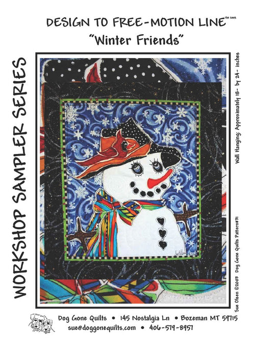 Winter Friends Quilt Pattern, Approximately Size 18” x 24”, Design to Free-Motion Line from Dog Gone Quilts