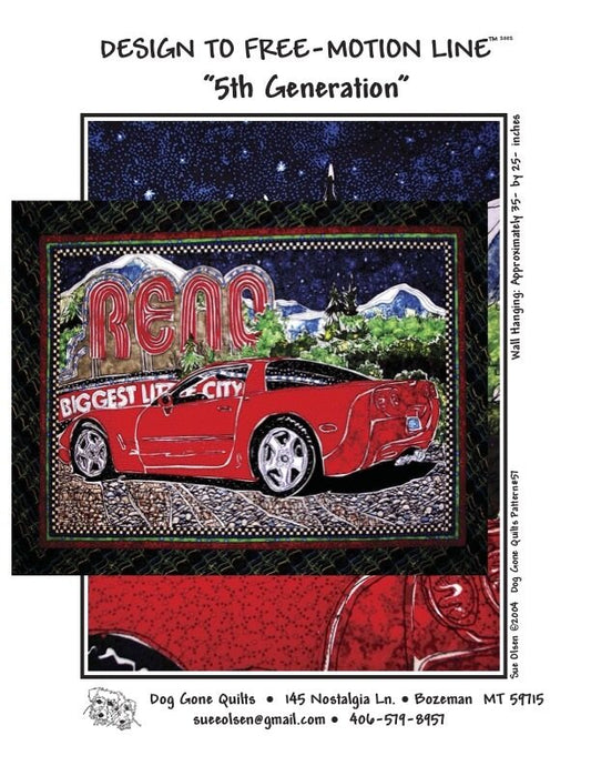 5th Generation Corvette Quilt Pattern, Approximately Size 35” x 25”, Design to Free-Motion Line from Dog Gone Quilts