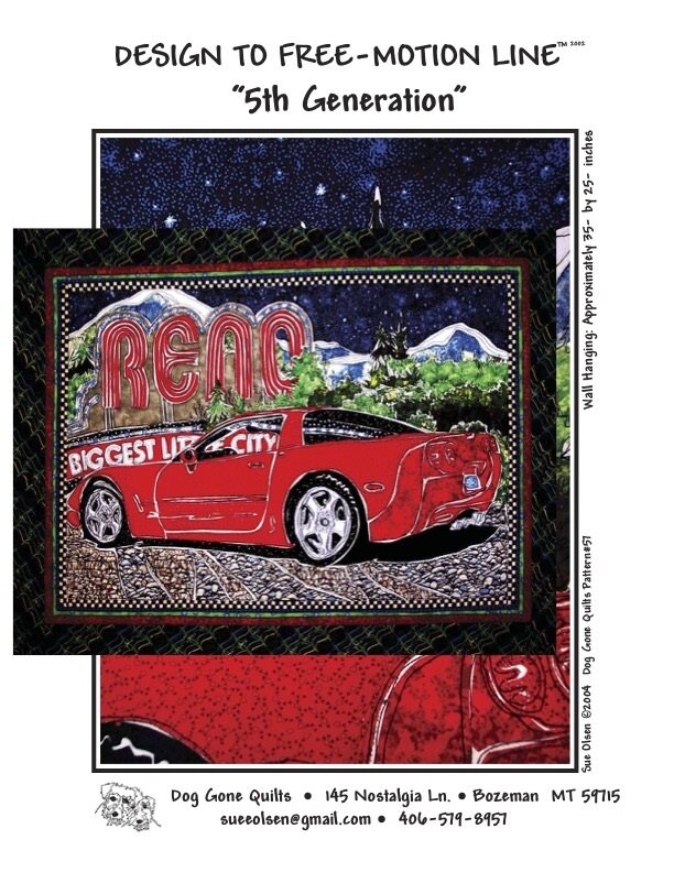 5th Generation Corvette Quilt Pattern, Approximately Size 35” x 25”, Design to Free-Motion Line from Dog Gone Quilts