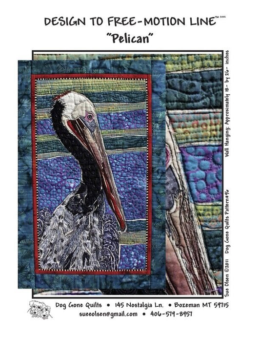 Pelican Quilt Pattern, Approximately Size 18” x 26”, Design to Free-Motion Line from Dog Gone Quilts