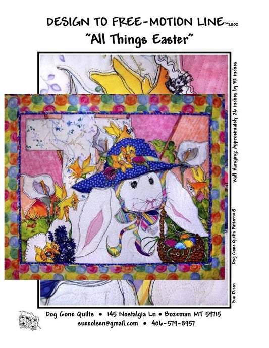 All Things Easter Quilt Pattern, Approximately Size 26” x 32”, Design to Free-Motion Line from Dog Gone Quilts
