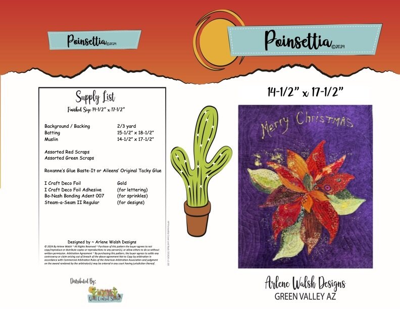 Poinsettia Quilt Pattern - An Arlene Walsh Design, Southwest Pattern, Fused Applique