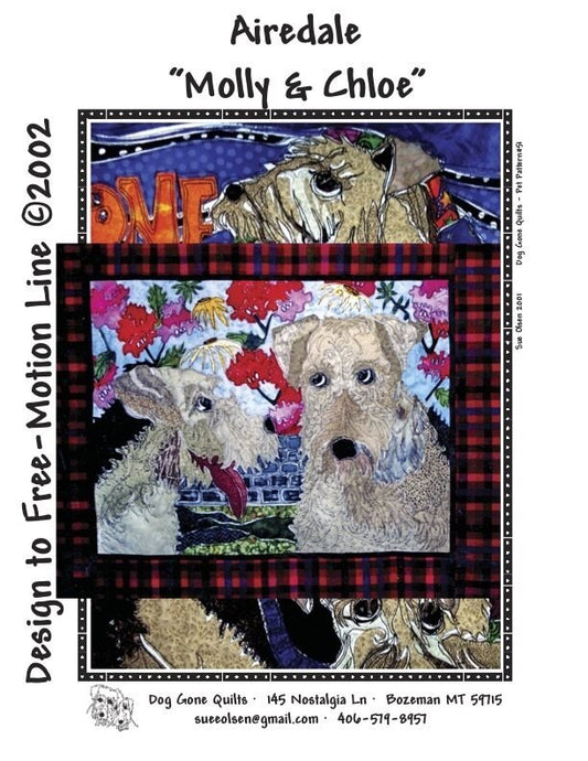 Airedale “Molly and Chloe”, Approximately Size 20” x 25”, Design to Free-Motion Line from Dog Gone Quilts